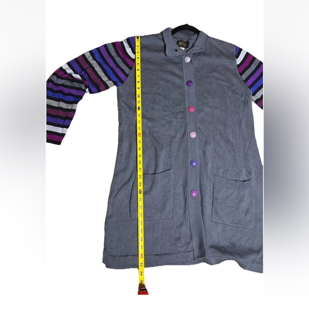 Bob Mackie Wearable Art Longline Cardigan Sweater Dress L Gray Artsy Colorful - Picture 8 of 10